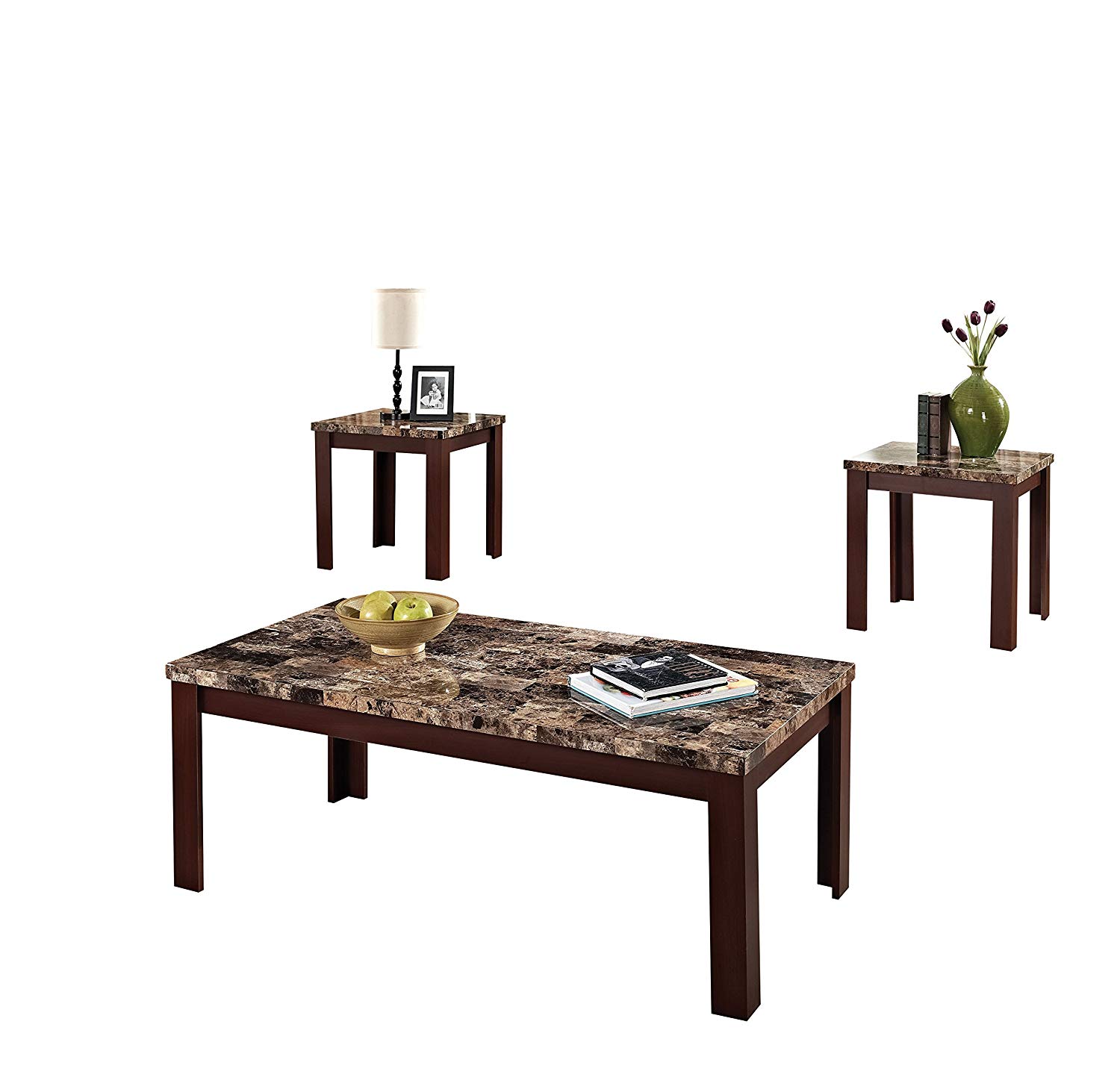 acme finely light brown faux marble coffee end table set tables kitchen dining oriental trunk ashley furniture wardrobe stanley retreat square clear glass big lots bronze floor