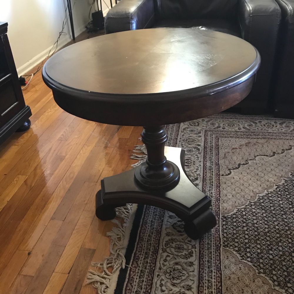 ashley brookfield round end table dark brown details about hours easter sunday what paint color goes with sofa black contemporary tables tall accent furniture factory ethan allen