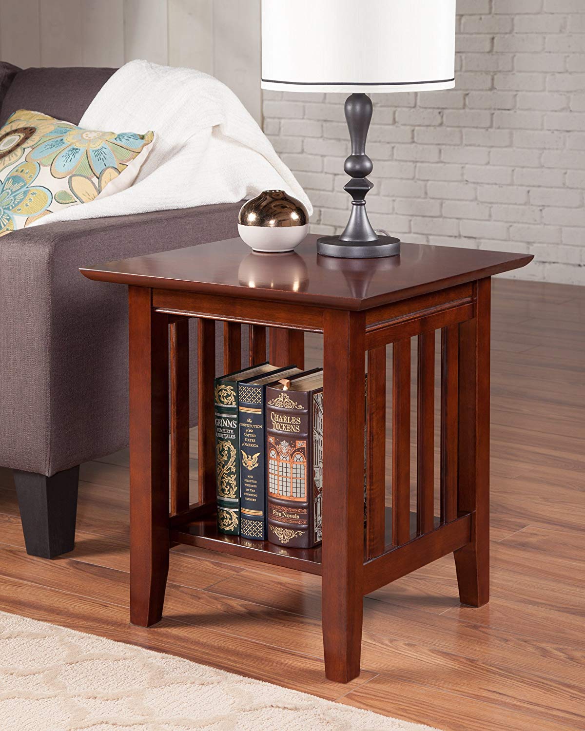 atlantic furniture mission end table rubberwood tables walnut kitchen dining pine log bar stools black perspex coffee unique ethan allen entryway round glass wood tall stand lamps