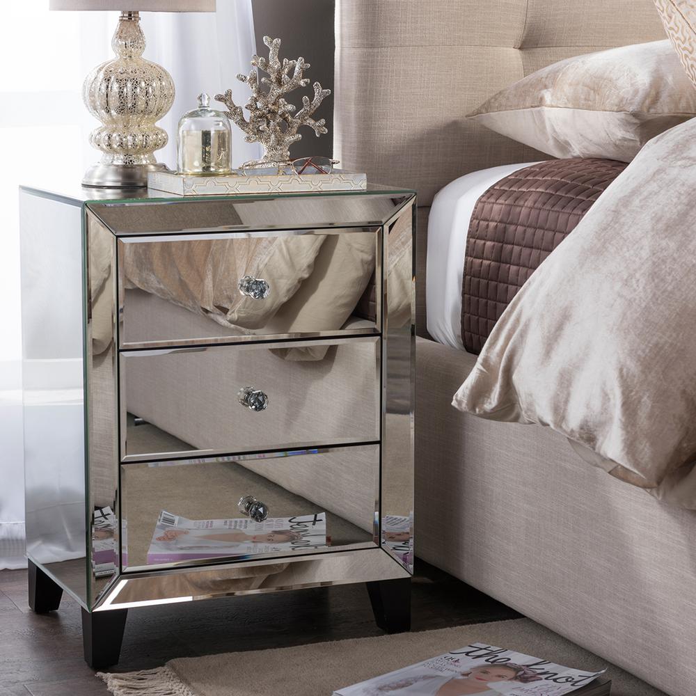 baxton studio chevron drawer silver mirrored nightstand nightstands bedroom end tables the discontinued stanley furniture broyhill chairs rustic coffee table casters unfinished