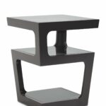 clara black modern end table with tiered glass shelves products contemporary tables lexington cottage furniture unfinished oak tops brown leather sofa blue cushions round metal 150x150