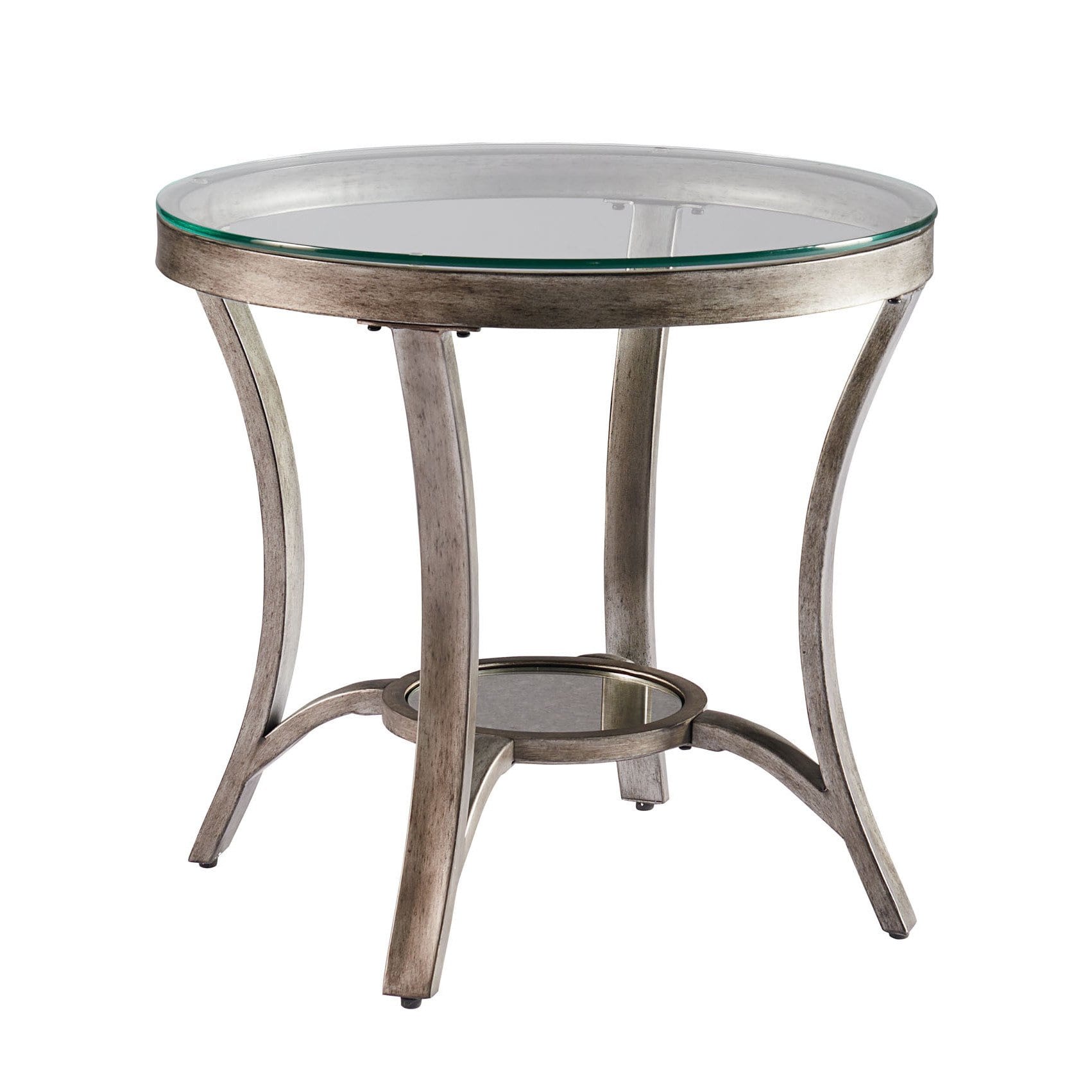 cole grey metal round end table with glass top free shipping diy dog crate bumper what time does homesense close home decor brown couch brent cross signature design furniture inch