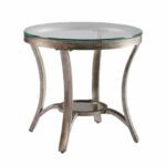 cole grey metal round end table with glass top tables tablecloth pulaski furniture hall chest what color rug brown leather sofa sleek modern galvanized pipe base patio side 150x150