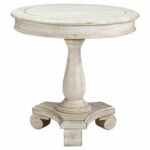 cottage style round accent table distressed white end sofa side wood details about decor home butcher block coffee ashley furniture signature design series beveled glass top 150x150