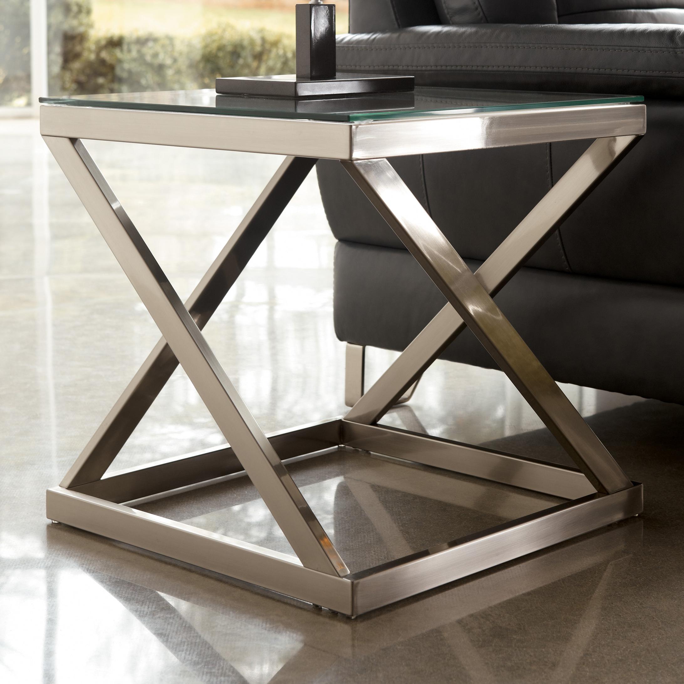 coylin brushed metal square end table with clear tempered glass top products signature design ashley color tables multi coffee white parsons fire pit chairs furniture wesling