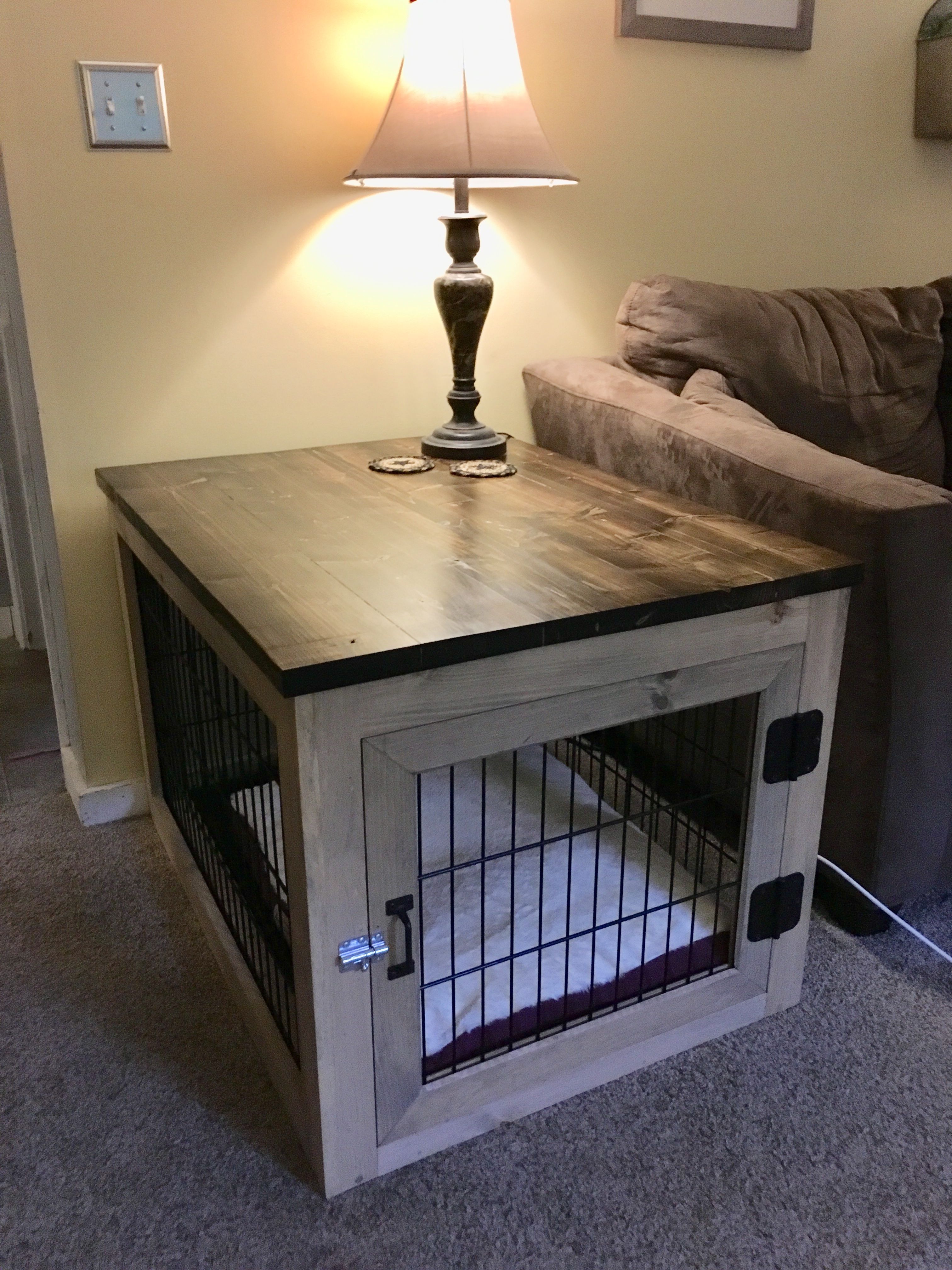 diy dog crate end table break down old wire with bolt cutters build frame around mount pieces and then top out ethan allen heirloom collection furniture row mattress industrial