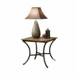 emerald home innsbruck medium brown end table with solid wood top and curved metal base kitchen dining granby coffee decor magnolia mini bar ethan allen night tables thin behind 150x150