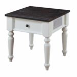 emerald home mountain retreat dark mocha and antique white end table with wood top solid plank turned legs kitchen dining laura ashley usa broyhill mirror goods rustic furniture 150x150
