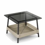 end table with top thick smoked glass steel tube legs tables black lacquer finish lower basket split leather many colours available large white crate luxury dining design sofa 150x150
