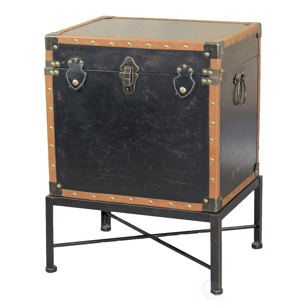 faux leather trimmed square storage trunk end table metal stand bedside under between sofa and wall bar stools kmart furniture row tulsa patio chairs couch eating outdoor lawn