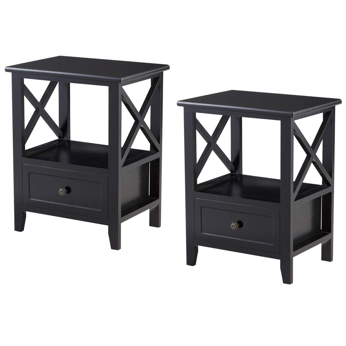 giantex nightstand set end tables storage shelf exxl bedroom black and wooden drawer for living room bedside accent home furniture side table round glass top coffee floor standing