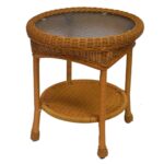 honey brown two level resin wicker end table with glass top tables outdoor living funky bedside cabinets contemporary coffee toronto universal furniture gabriella big lots for 150x150