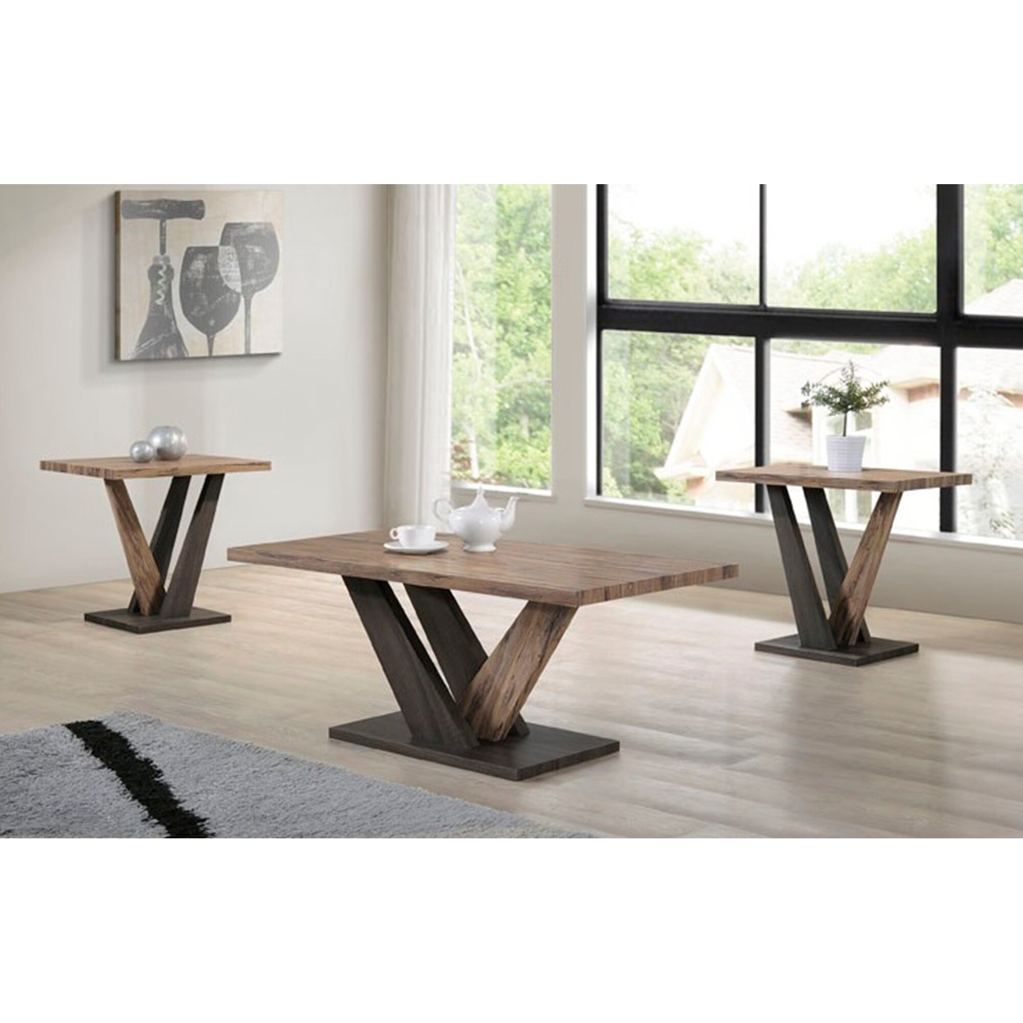 indoor light brown and dark wooden modern rustic rectangular coffee table set with two end tables free shipping today ethan allen furniture catalog custom cut top acme replacement