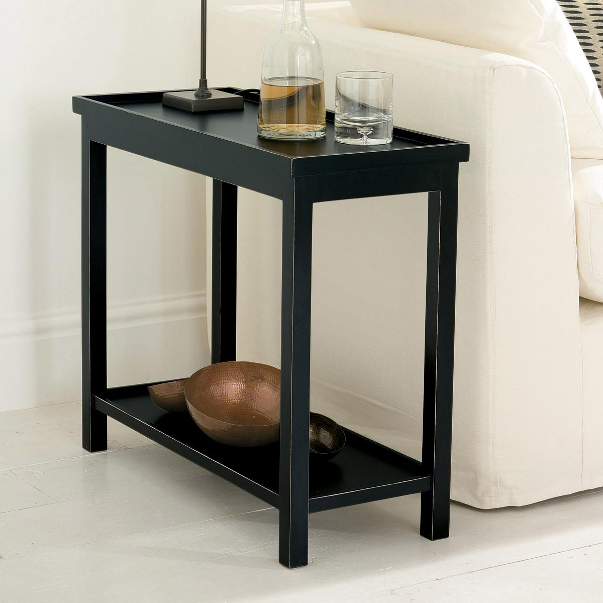 jet rubbed black narrow wooden side table oka sofa end tables low asian coffee unfinished corner cabinets for dining room pottery barn buchanan kmart outdoor bistro sets sears