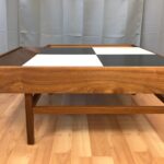 john keal for brown saltman checkered top walnut coffee table past end standard lamp height small mid century marble metal inch tall tables furniture arrangement living room 150x150