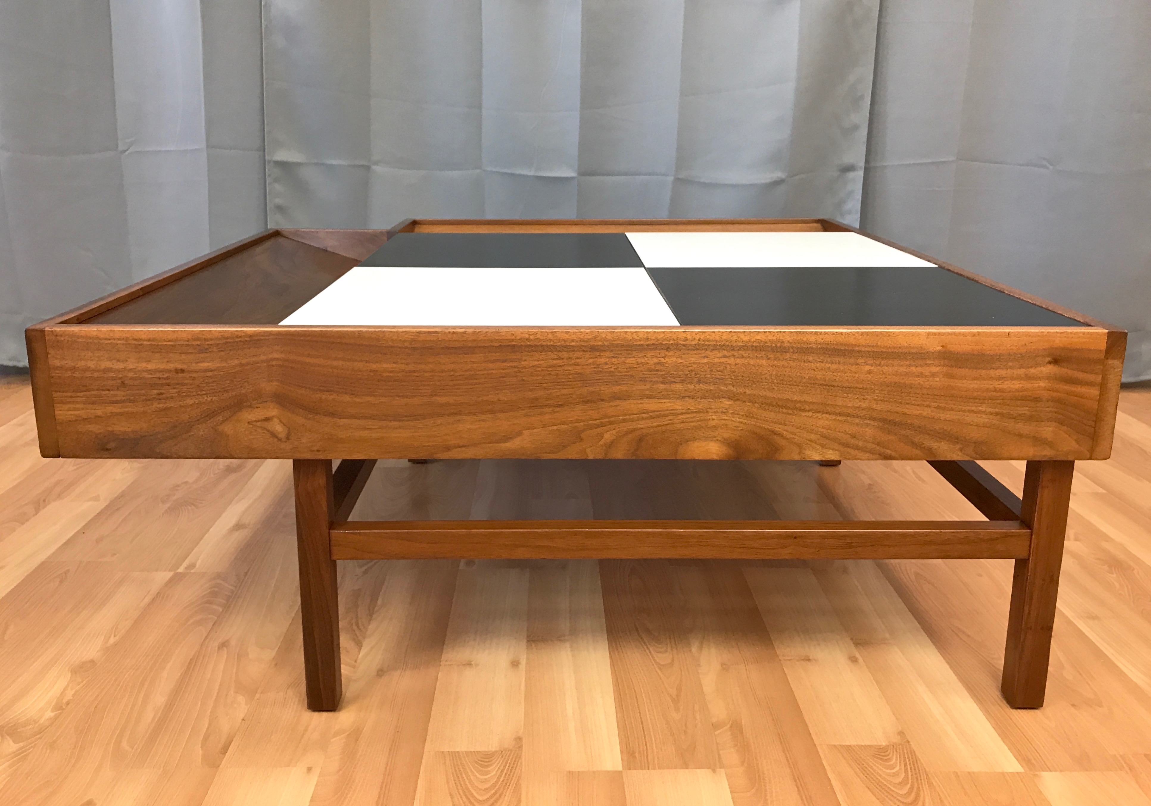 john keal for brown saltman checkered top walnut coffee table past end standard lamp height small mid century marble metal inch tall tables furniture arrangement living room