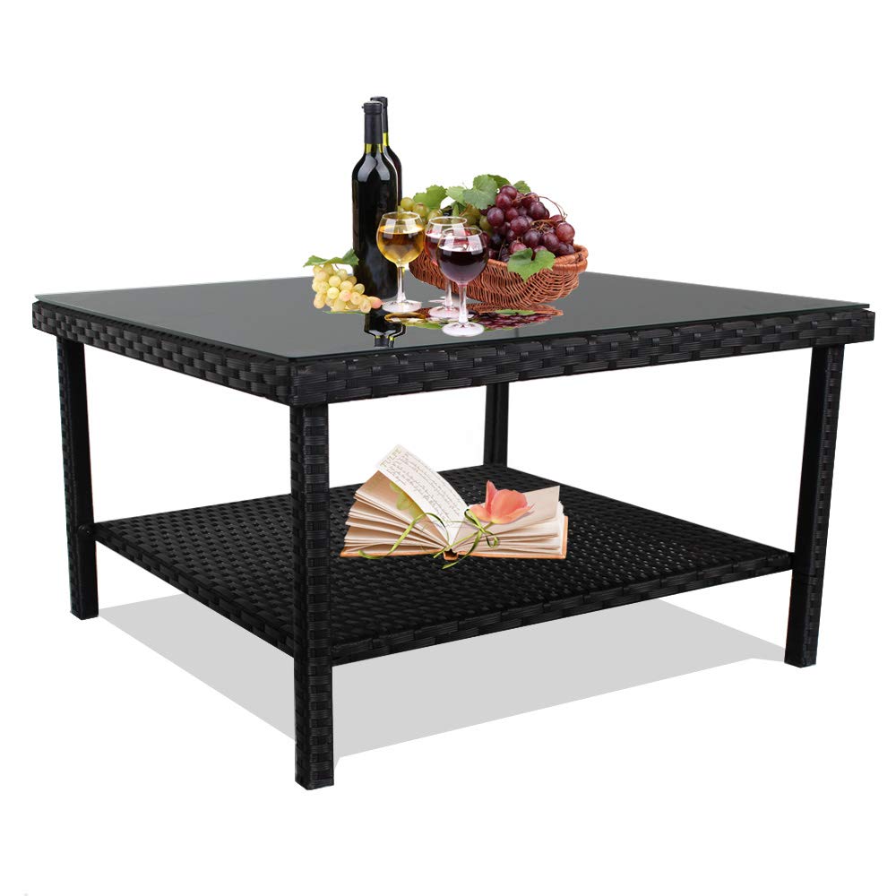 leaptime patio side table black wicker big for outdoor end tea and coffee tempered glass top match sofa garden behind sectional best diy dog house ethan allen ming chest cushions