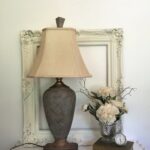 living room end table lamps with vintage decoration and furniture brown stone lamp base soft cream empire shade white carving frame silver metal flower vase pot small clock 150x150