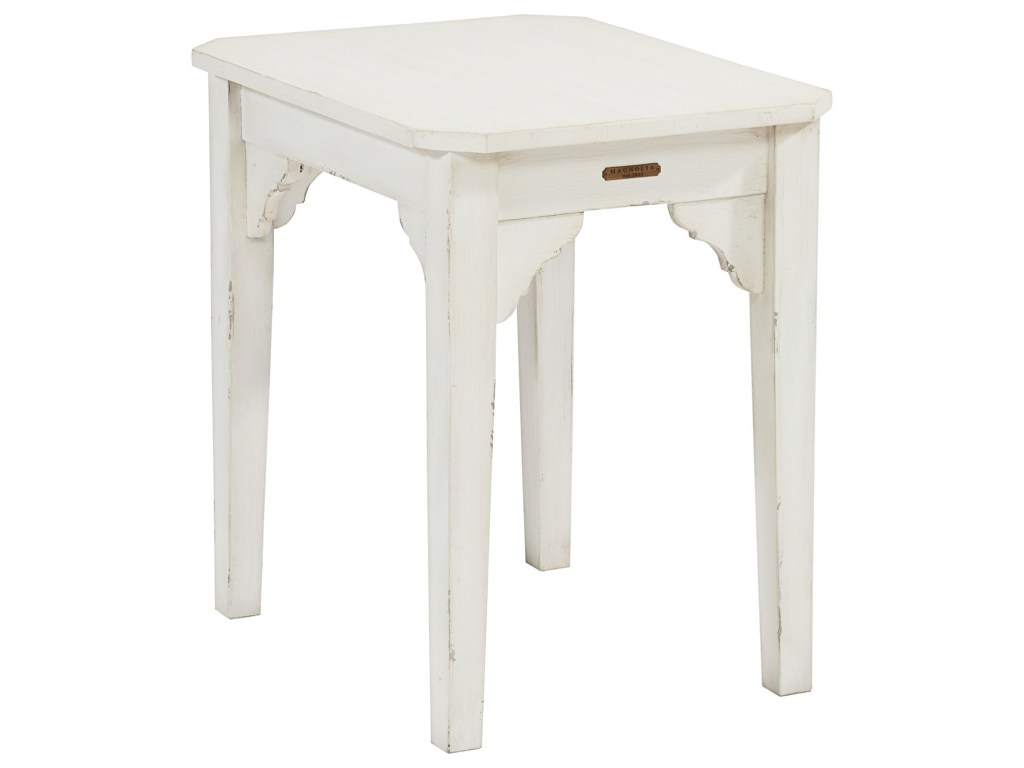magnolia home joanna gaines farmhouse end table with cut out products color furniture tables corner brackets and clipped top corners ashley coupons dining set freestanding