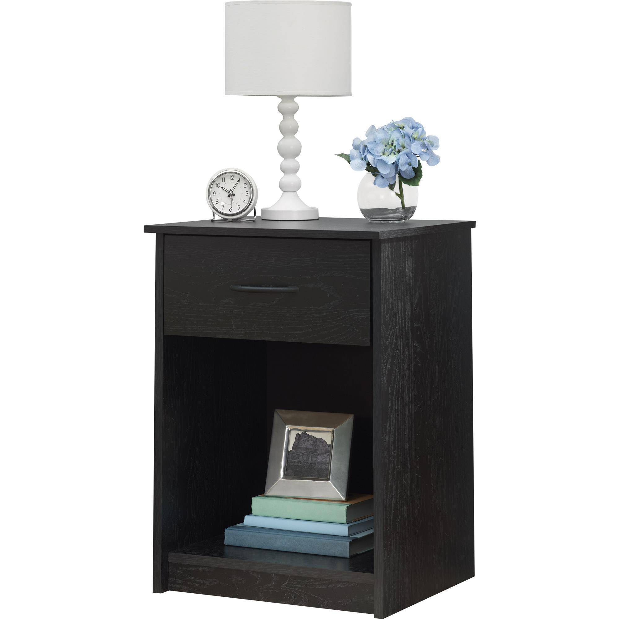 mainstays drawer nightstand end table black ebony ash elegant round glass top dining when does big lots close home furniture melbourne pulaski san mateo miami dolphins gaming