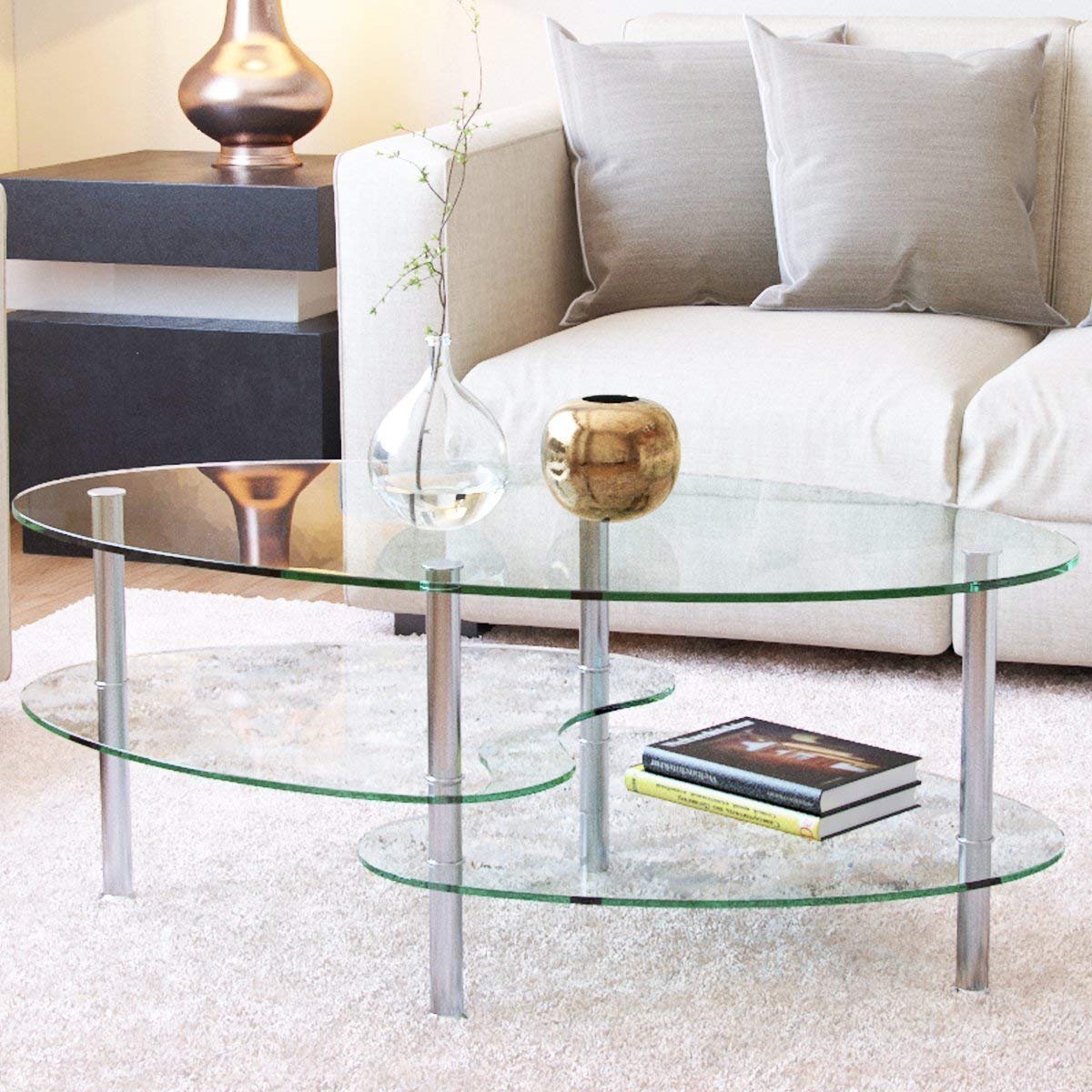 mecor glass coffee table with tier tempered end tables and boards sturdy chrome stainless steel legs transparent oval tea for sauder cherry furniture solar powered outdoor lights