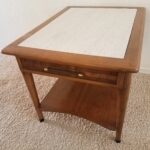 mid century end table with marble top and basket weave drawer detail reminiscent lane furniture pereception series usb ethan allen style brown couch pillow ideas white copper side 150x150