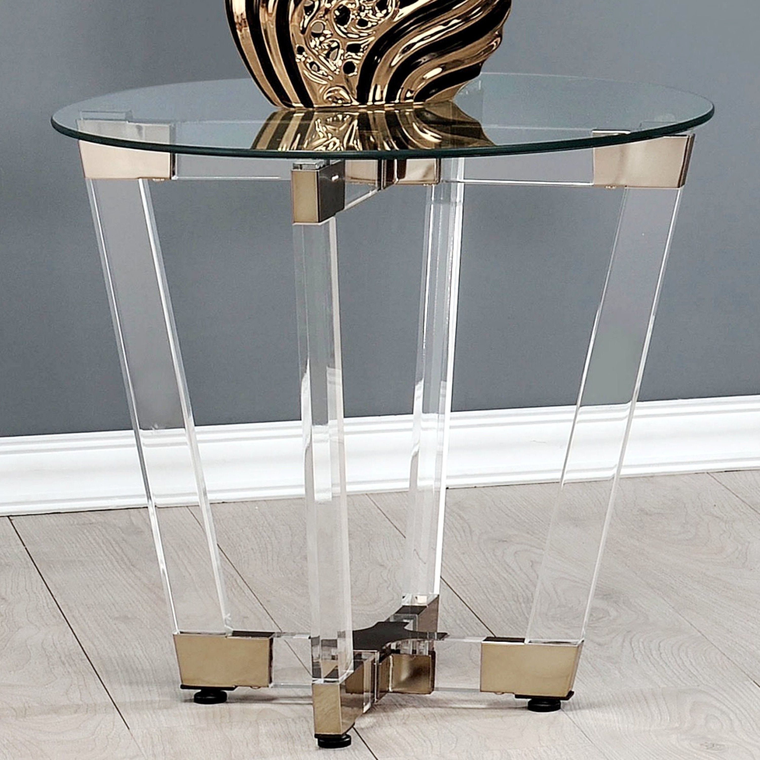 modern glam design acrylic interlocking base accent table with clear glass end tables top outdoor storage trunk waterproof nest small narrow console metal and bedside traditional