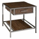 modern industrial style chocolate brown wood and smoked metal end tables table white plastic side dark sofa with pillows furniture magnolia solid oak small tall shelves patio set 150x150