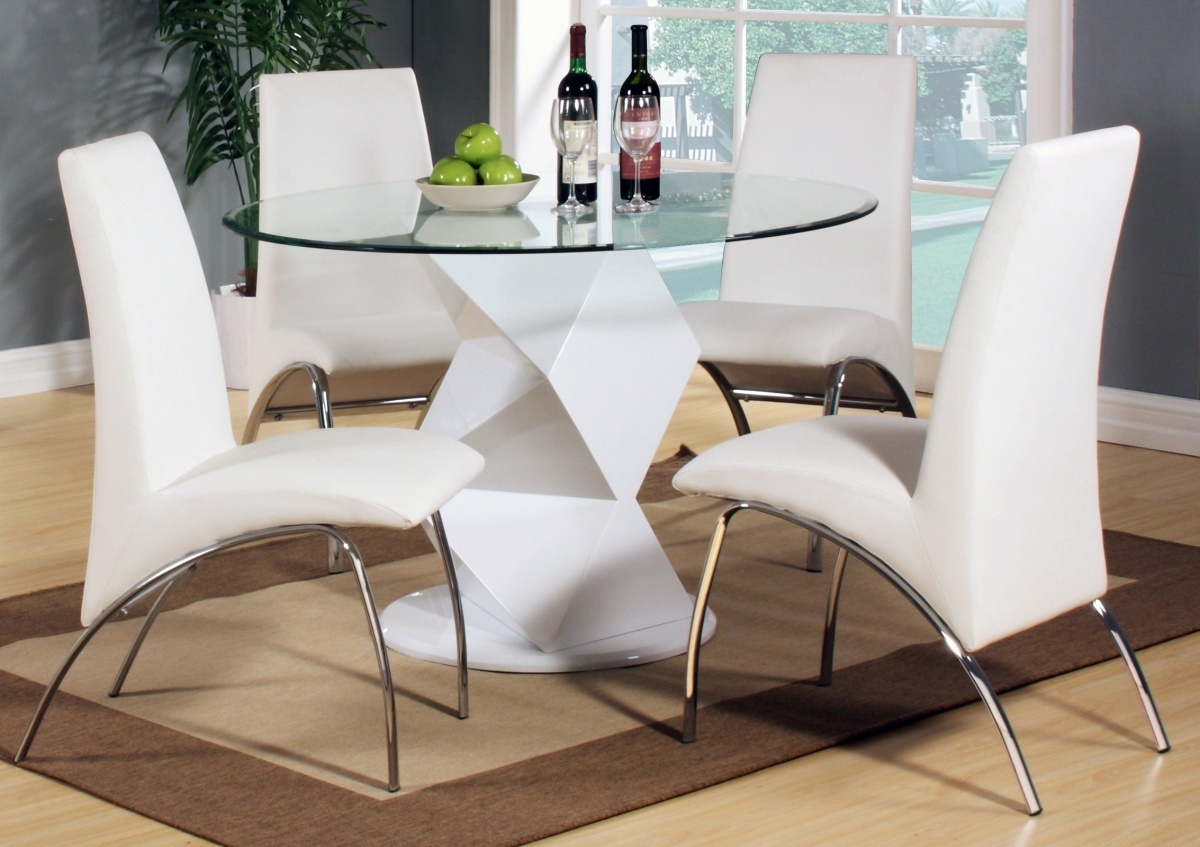 modern round white high gloss clear glass dining table chair end extending and ethan top set liberty furniture big lots office chairs powell kids kmart swing accessories rustic