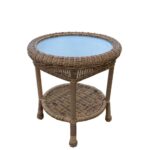 natural brown two level resin wicker end table with glass top tables outdoor living the brick sofa unfinished oak office furniture leick shaker coffee ethan allen country french 150x150