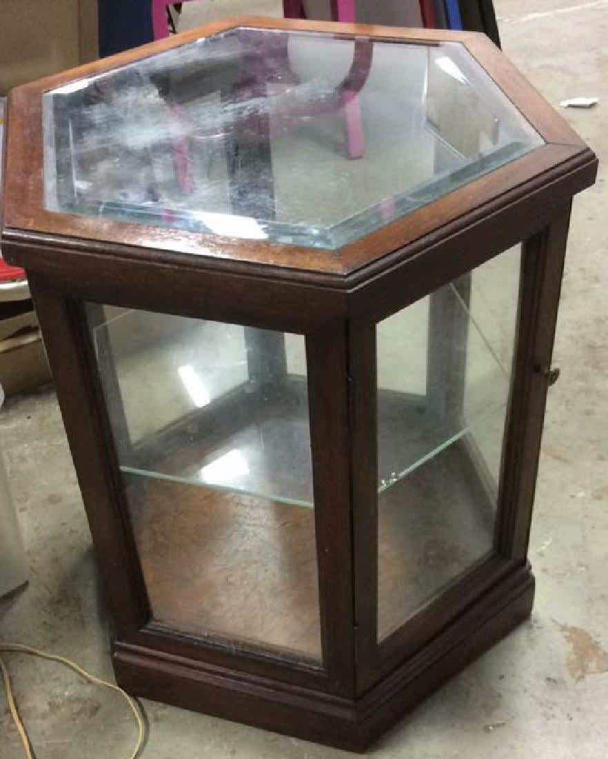 octagonal wood glass vitrine display case end table can you paint veneer furniture uttermost accent chest ashley off elephant zenfield whalen industrial kids universal home styles