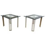 pair mid century modern brass end tables with glass tops for master table top antique gray nightstand ashley furniture nesting stickley scottsdale stainless steel bathroom shelves 150x150