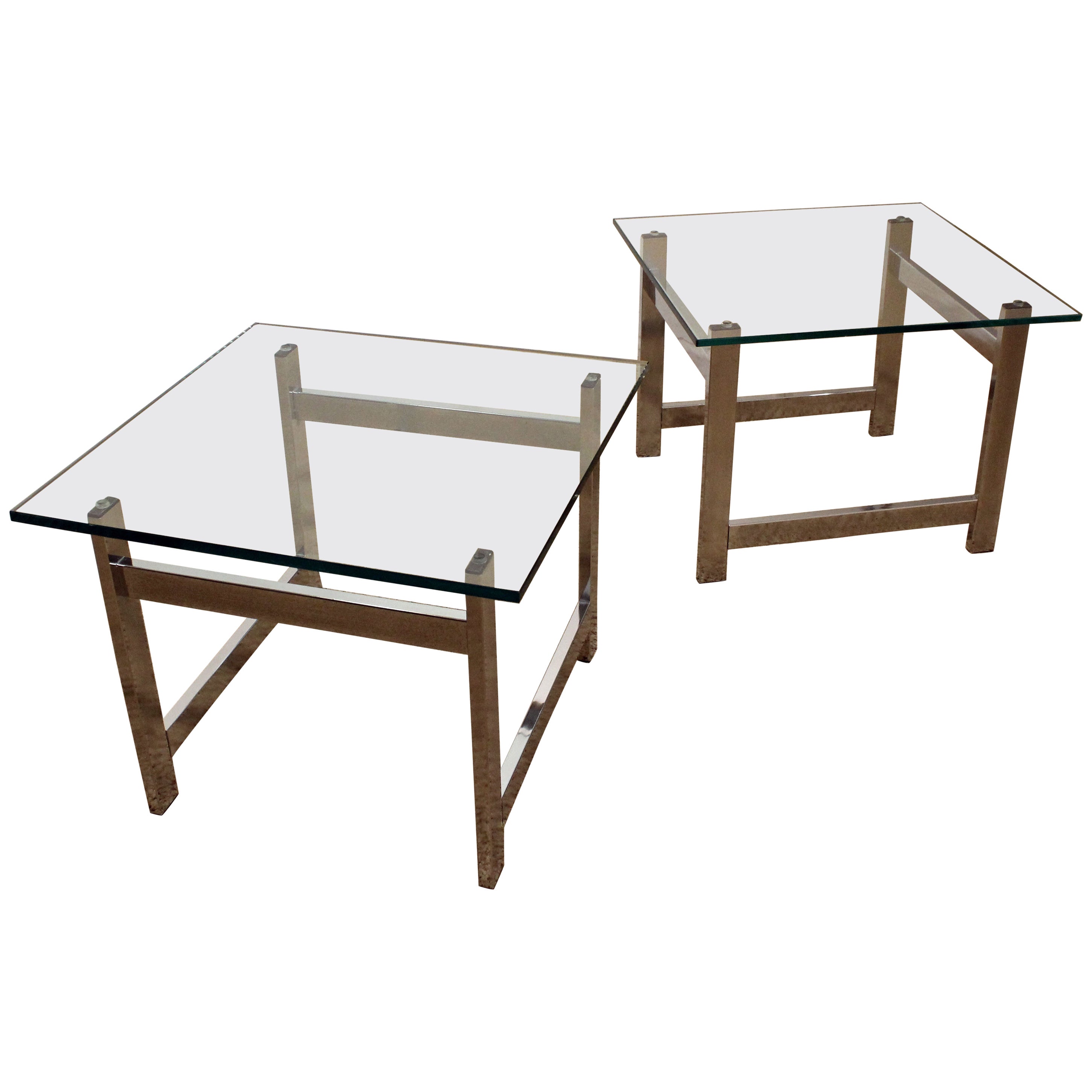 pair mid century modern milo baughman chrome and glass end tables for fold out coffee table big lots ashley signature line distressed lift top small gold lamp fire pit garden set