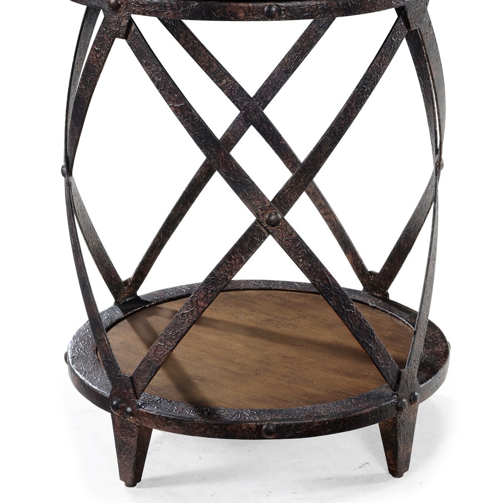 pinebrook wood iron round end table distressed natural pine roundendtable distressednaturalpine magnussen humble abode kmart outdoor pulaski brookfield bedroom furniture country