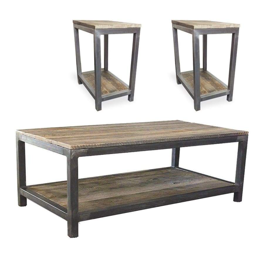 reclaimed wood mid century modern two tier coffee and end table set twotierwoodmetalmidcenturymoderncoffeeendtableset tables metal free shipping black living room steel copia oval
