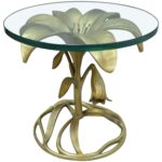 round glass top end table court lily leaf gold flower side cast aluminum for replacement rectangular outdoor patio tables whole lazy boy furniture dining wooden legs piece 150x150