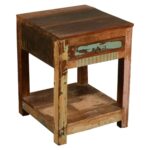 rustic reclaimed wood distressed square end table with drawer look tables corner covers what colors brown living room furniture black high gloss console round red trunk coffee 150x150