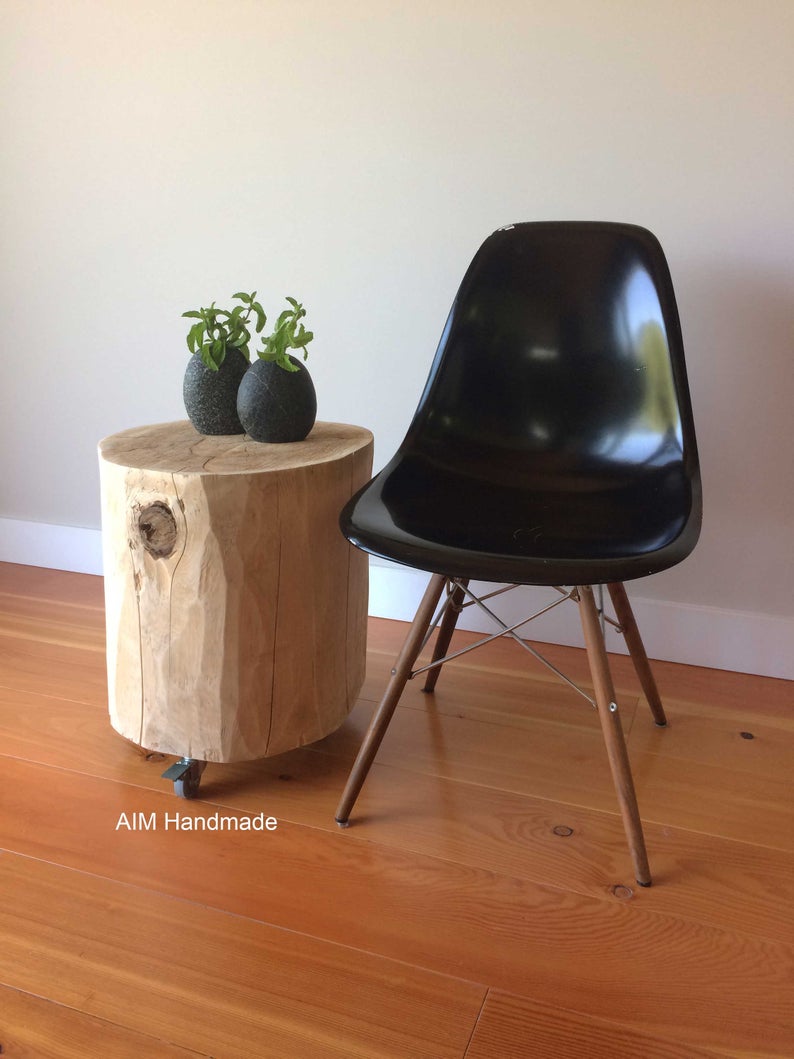 salvaged cedar log stump casters furniture end table etsy tables small rustic accent amish wooden chairs glass display green egg lexington freight painted bench recliner sofa