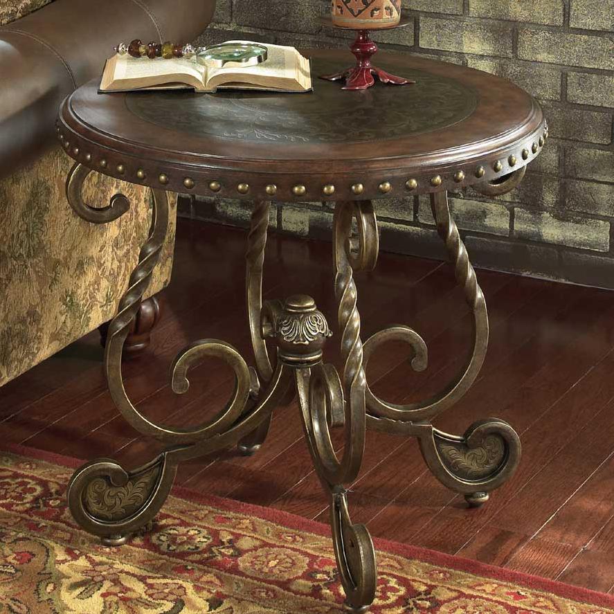 signature design ashley rafferty round end table with products color coffee tables wooden top and metal legs elephant statue cast iron ends greystone mill stone washed homesense