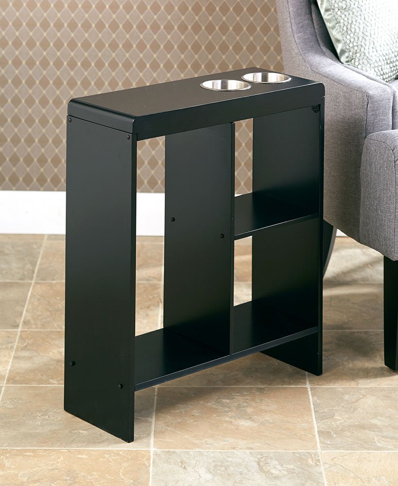 slim end table black with cup holders storage magazine tables sofa kitchen dining set small pallet seating ideas dog made from chair modern silver and gold console smoked glass