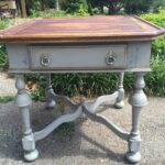 sold vintage ethan allen end table painted brownish grey distressed tables top rusticly refinished dog nightstand home sense ottawa threshold furniture assembly instructions glass 150x150