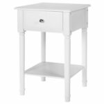 songmics white nightstand end table with solid pine wood legs bedside sliding drawer and storage shelf easy assemble ashley furniture porter panel wicker coffee tables night light 150x150