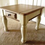 tan and cream colored end table painted using chalk style paint distressed tables lightly sealed with clear dark wax mary garden refinished universal furniture riverside medley 150x150
