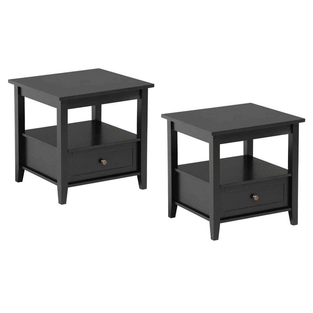 topeakmart black end table with bottom drawer and open tables living room storage shelf for sofa side set kitchen dining inch wrought iron patio wall color brown ethan allen