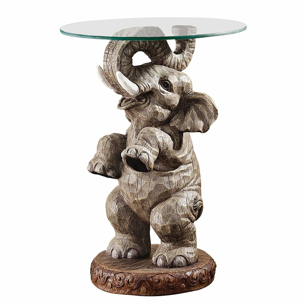 unique furniture round glass top side table african elephant tusk with details about animal decor ethan allen country french chairs shadow box end unfinished wood accent couch too