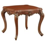 wooden end table with decorative carving accents cherry oak brown and gold tables free shipping today chinese style coffee glass corner aluminum nic universal furniture chairs 150x150