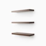 aksel nearly walnut floating shelf system shelfology three quarter shelves finish design your wall with our easy install black shelving unit installing drywall reclaimed wood 150x150