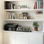 alcove storage idea plain white like the bottom handless doors thick floating shelves but would uneven open boxes set above then another cupboard top kitchen items command hook 150x150