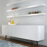 clean white floating shelves above long cabinets placed gloss shelf simple room with laminate oak flooring self adhesive underlay outdoor shoe cupboard cubby ideas hidden bookcase 150x150