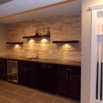 cmh builders wet bar with floating shelves stacked stone wall using brackets for kitchen closet racks high gloss bookshelf mounted oak bookcase peel and stick tile concrete floor 150x150